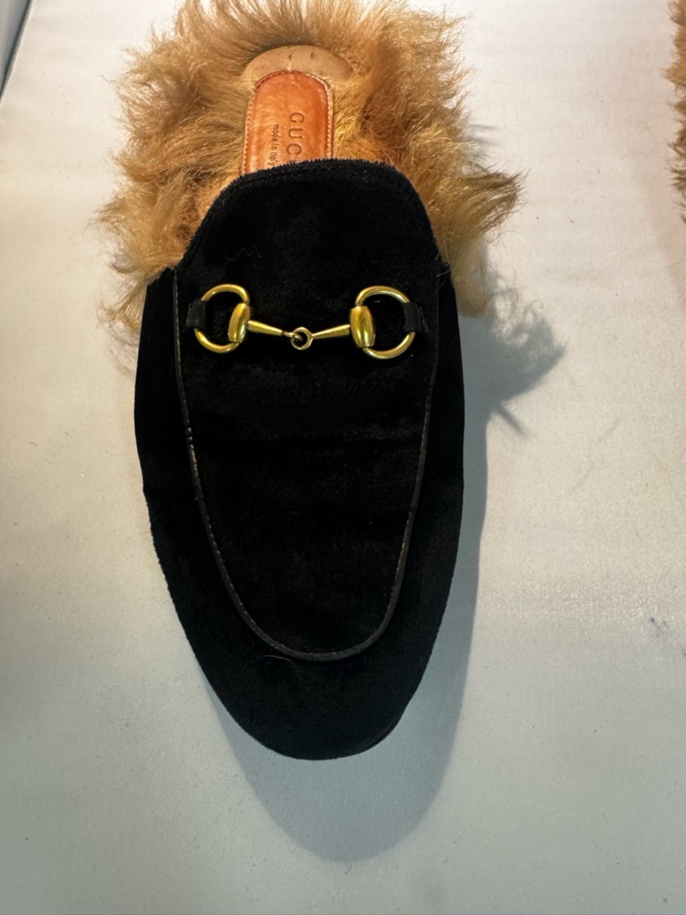Gucci Princeton Mules Black Suede with Tan Fur and Horsebit - Picture 4 of 7
